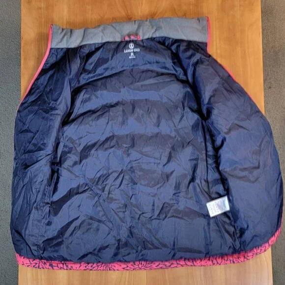 Lands' End Women's Coral and Navy Floral Down Full Zip Puffer Vest - XS - Picture 6 of 9